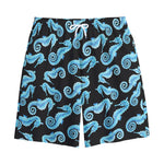 Watercolor Seahorse Pattern Print Cotton Shorts