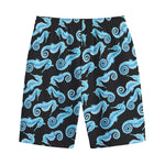 Watercolor Seahorse Pattern Print Cotton Shorts