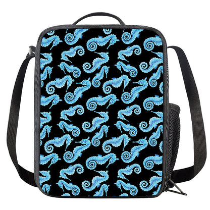 Watercolor Seahorse Pattern Print Crossbody Lunch Bag