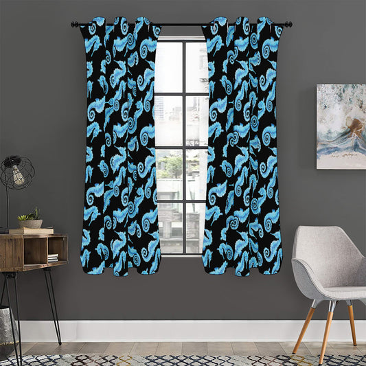 Watercolor Seahorse Pattern Print Curtain