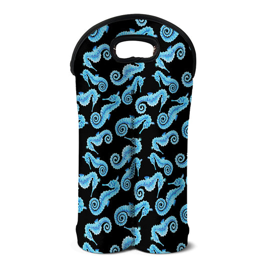 Watercolor Seahorse Pattern Print Double Neoprene Wine Tote