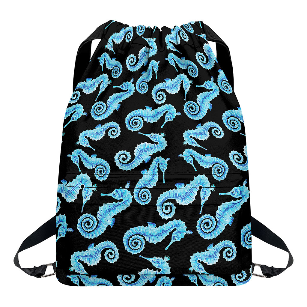 Watercolor Seahorse Pattern Print Drawstring Backpack