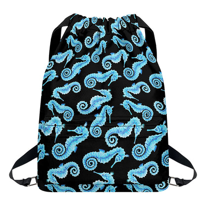 Watercolor Seahorse Pattern Print Drawstring Backpack