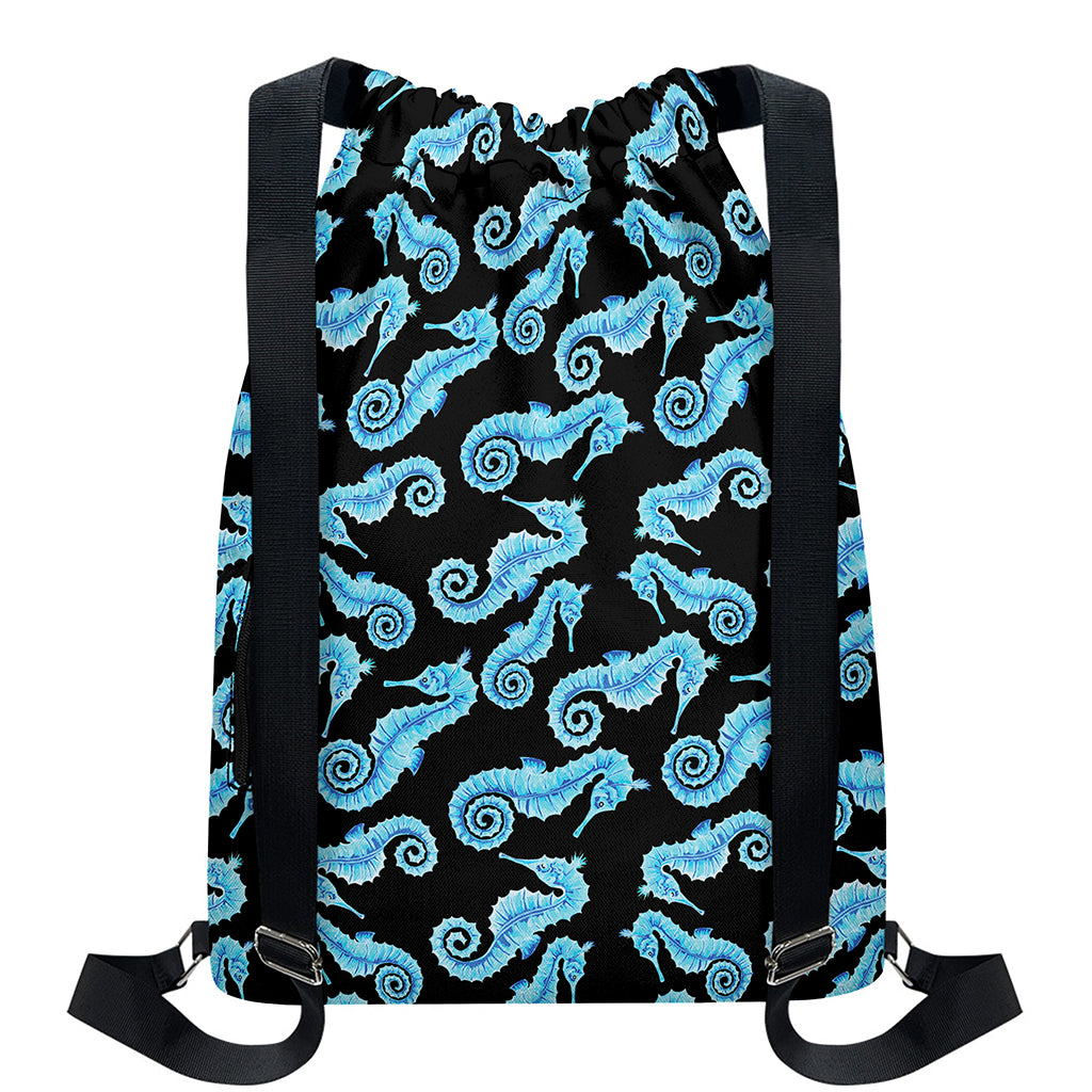Watercolor Seahorse Pattern Print Drawstring Backpack