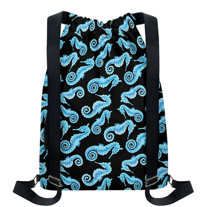Watercolor Seahorse Pattern Print Drawstring Backpack
