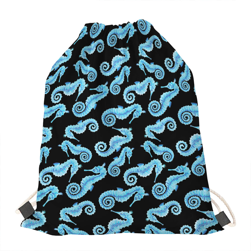 Watercolor Seahorse Pattern Print Drawstring Bag