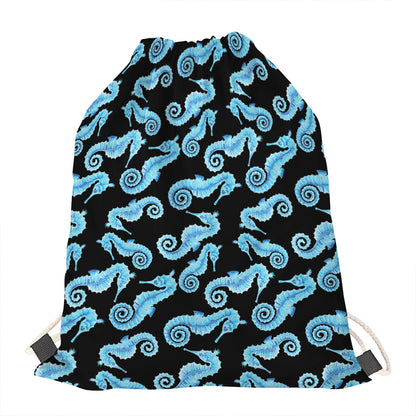Watercolor Seahorse Pattern Print Drawstring Bag