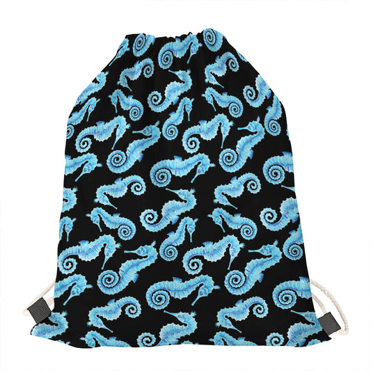 Watercolor Seahorse Pattern Print Drawstring Bag