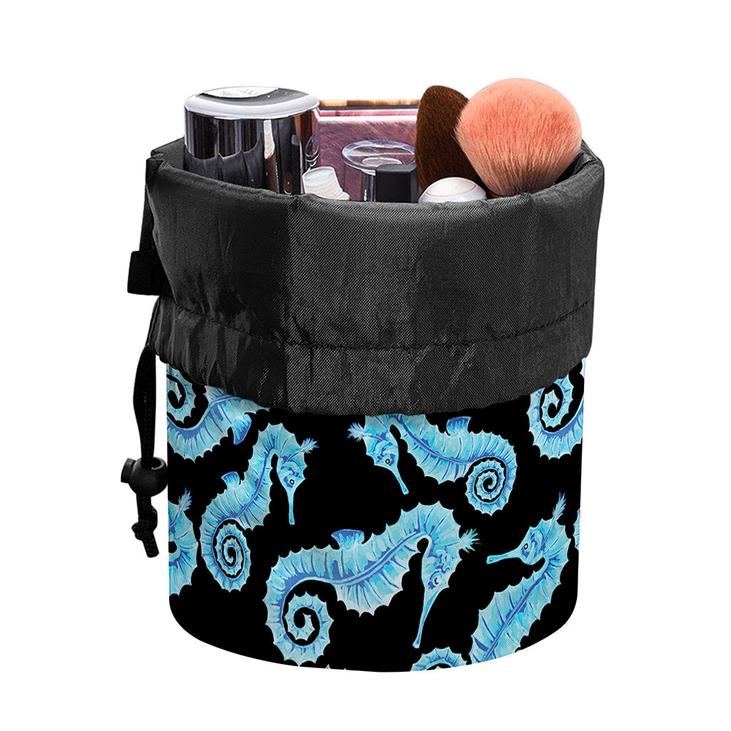 Watercolor Seahorse Pattern Print Drawstring Makeup Bag