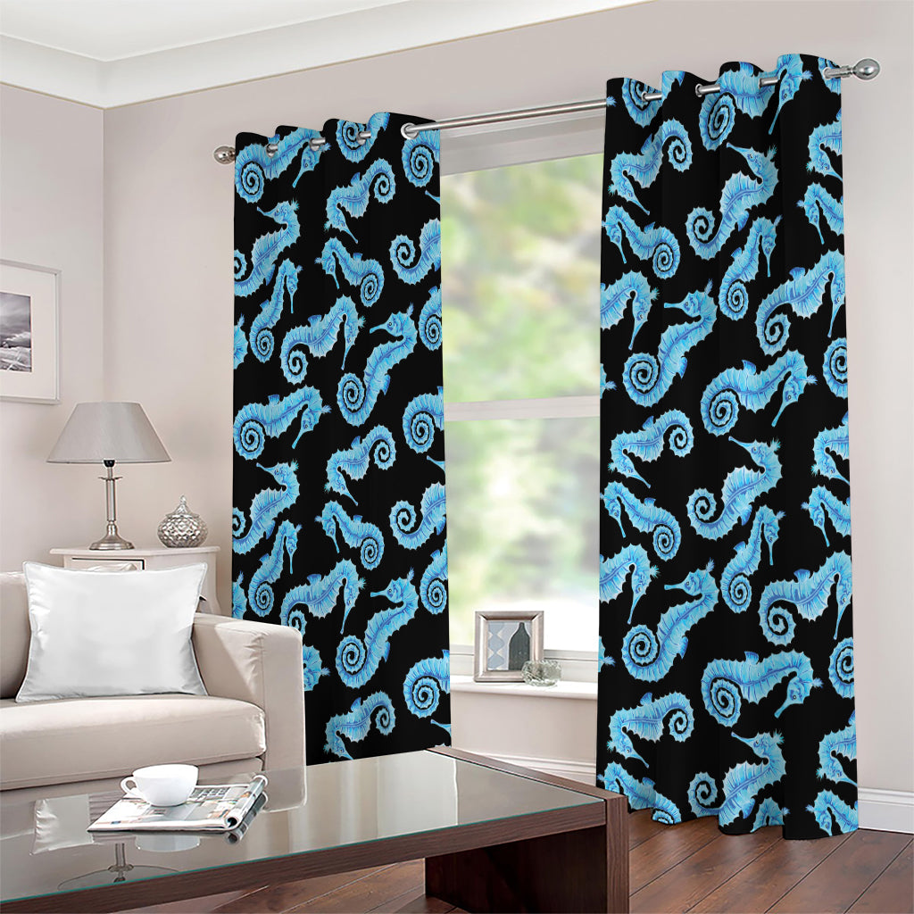 Watercolor Seahorse Pattern Print Extra Wide Grommet Curtains