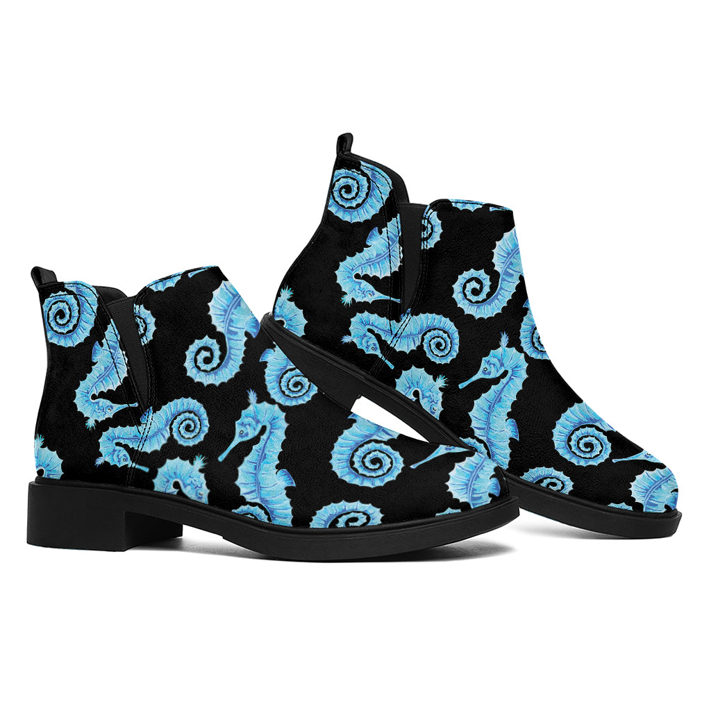 Watercolor Seahorse Pattern Print Flat Ankle Boots