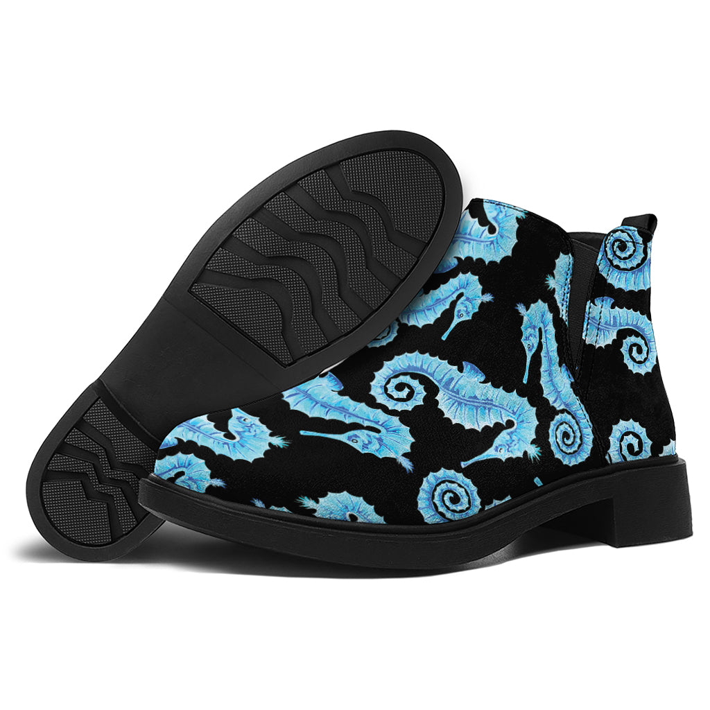 Watercolor Seahorse Pattern Print Flat Ankle Boots