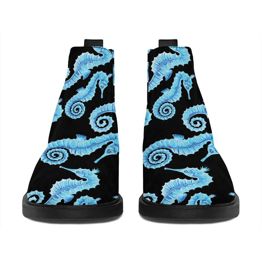 Watercolor Seahorse Pattern Print Flat Ankle Boots