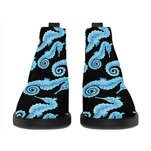 Watercolor Seahorse Pattern Print Flat Ankle Boots