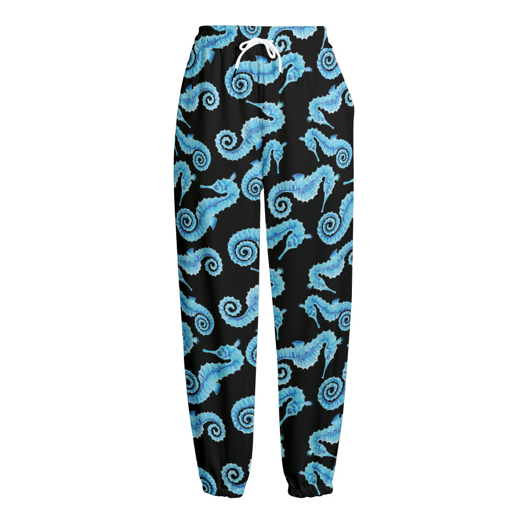Watercolor Seahorse Pattern Print Fleece Lined Knit Pants