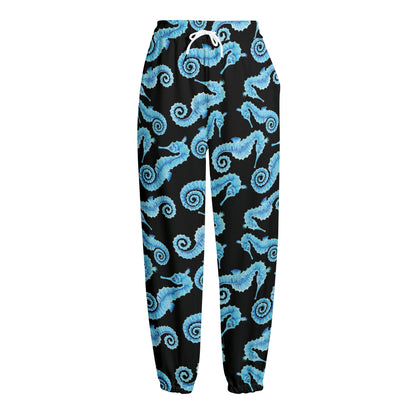 Watercolor Seahorse Pattern Print Fleece Lined Knit Pants