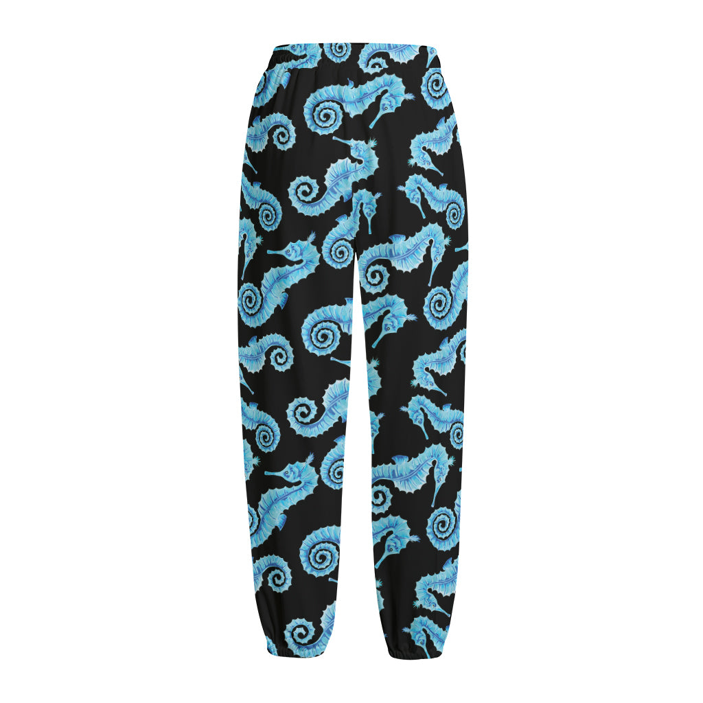 Watercolor Seahorse Pattern Print Fleece Lined Knit Pants