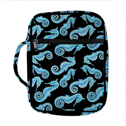 Watercolor Seahorse Pattern Print Front Pocket Bible Bag