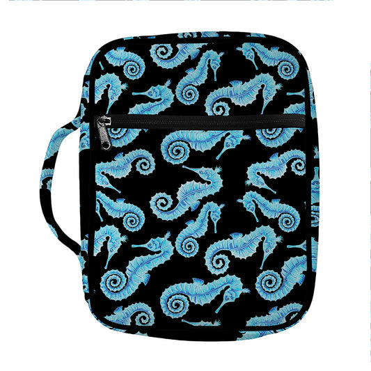 Watercolor Seahorse Pattern Print Front Pocket Bible Bag