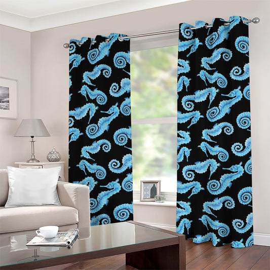 Watercolor Seahorse Pattern Print Grommet Curtains