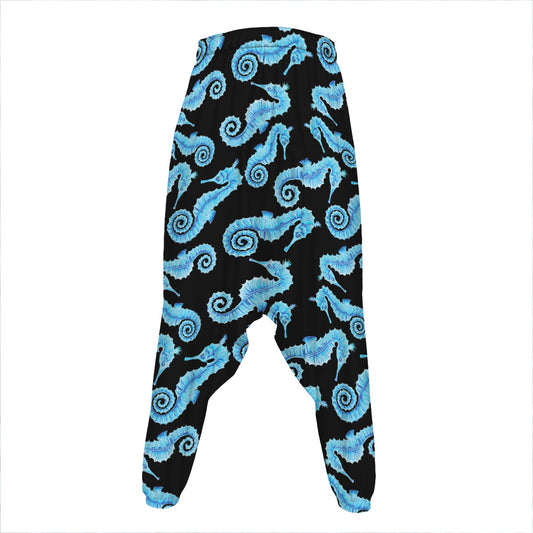 Watercolor Seahorse Pattern Print Hammer Pants