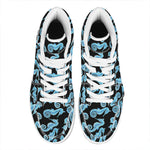 Watercolor Seahorse Pattern Print High Top Leather Sneakers