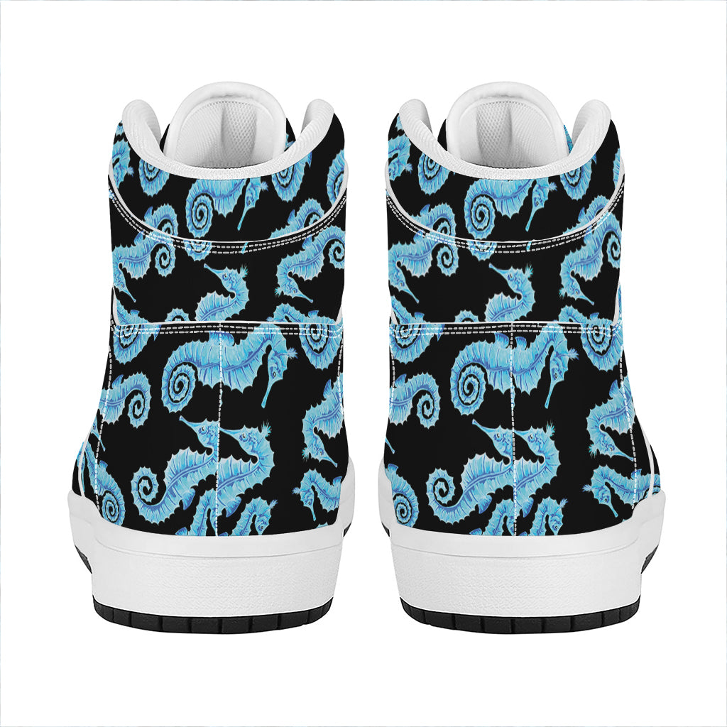 Watercolor Seahorse Pattern Print High Top Leather Sneakers