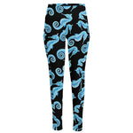 Watercolor Seahorse Pattern Print High-Waisted Pocket Leggings