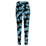 Watercolor Seahorse Pattern Print High-Waisted Pocket Leggings