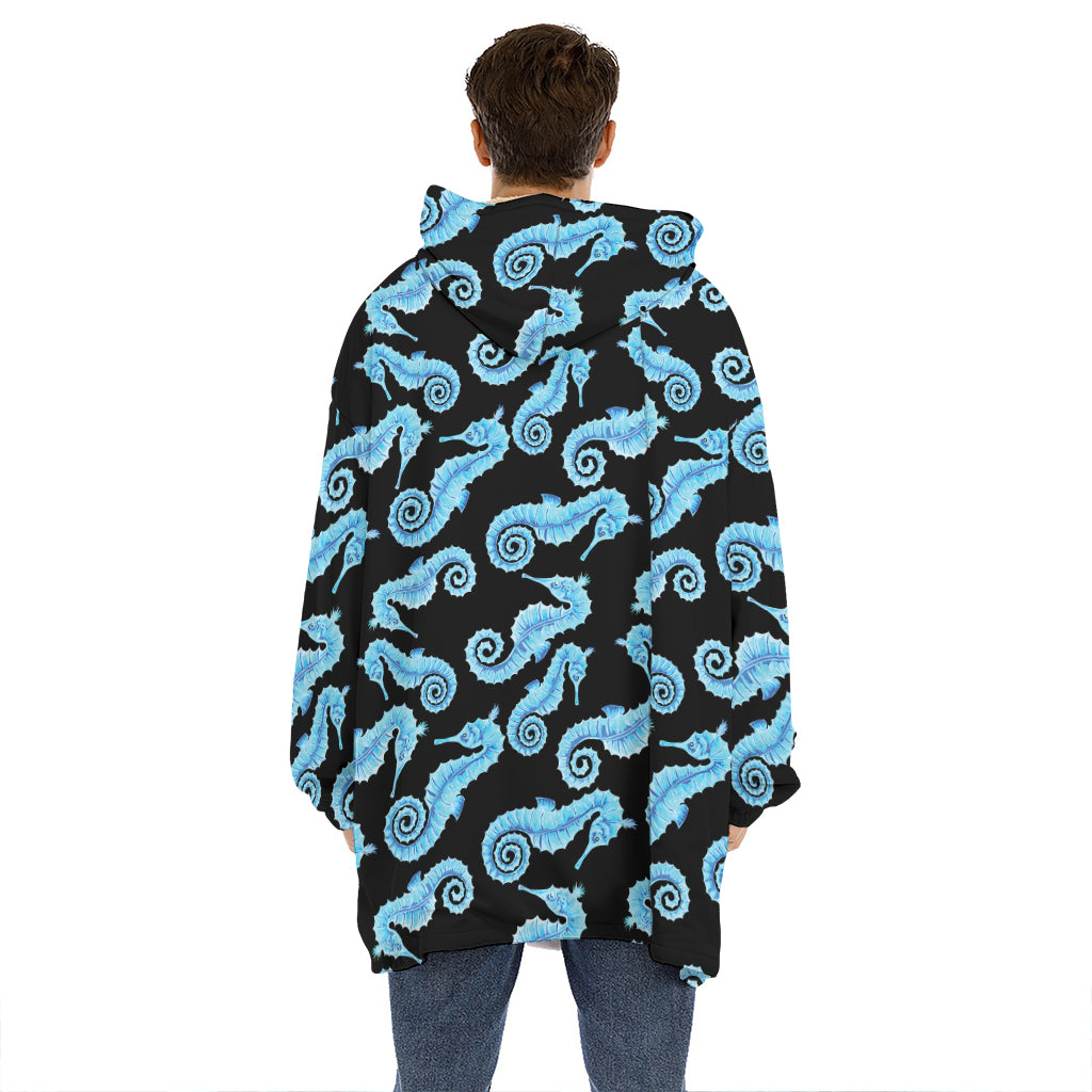 Watercolor Seahorse Pattern Print Hoodie Blanket