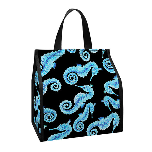 Watercolor Seahorse Pattern Print Insulated Lunch Tote