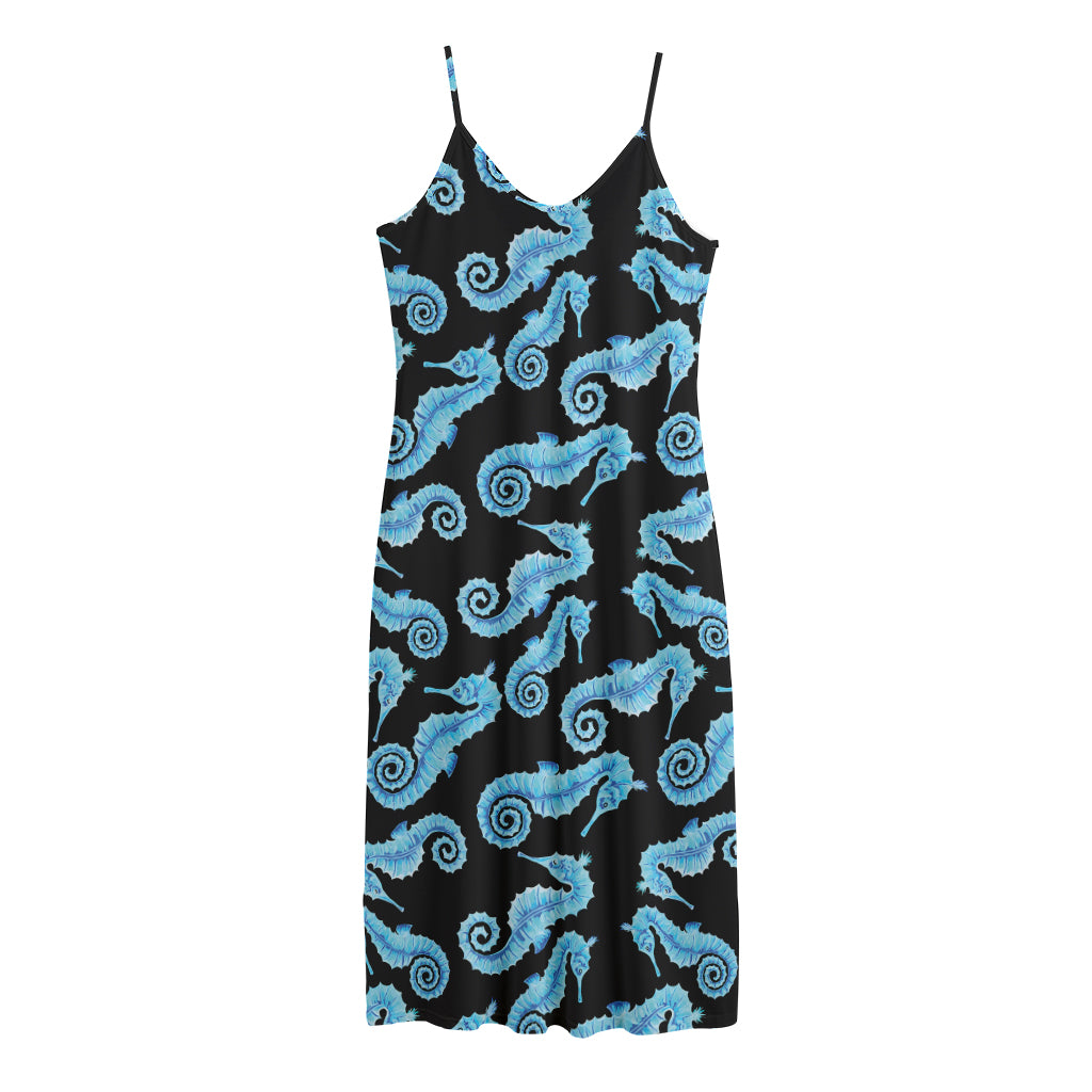 Watercolor Seahorse Pattern Print Jersey Midi Cami Dress