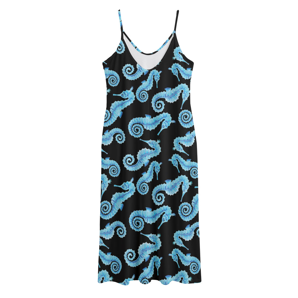 Watercolor Seahorse Pattern Print Jersey Midi Cami Dress