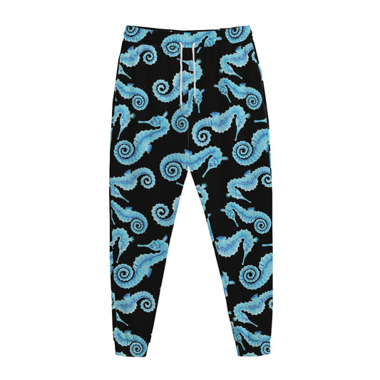 Watercolor Seahorse Pattern Print Jogger Pants