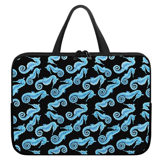 Watercolor Seahorse Pattern Print Laptop Sleeve With Handle