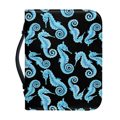 Watercolor Seahorse Pattern Print Leather Bible Cover