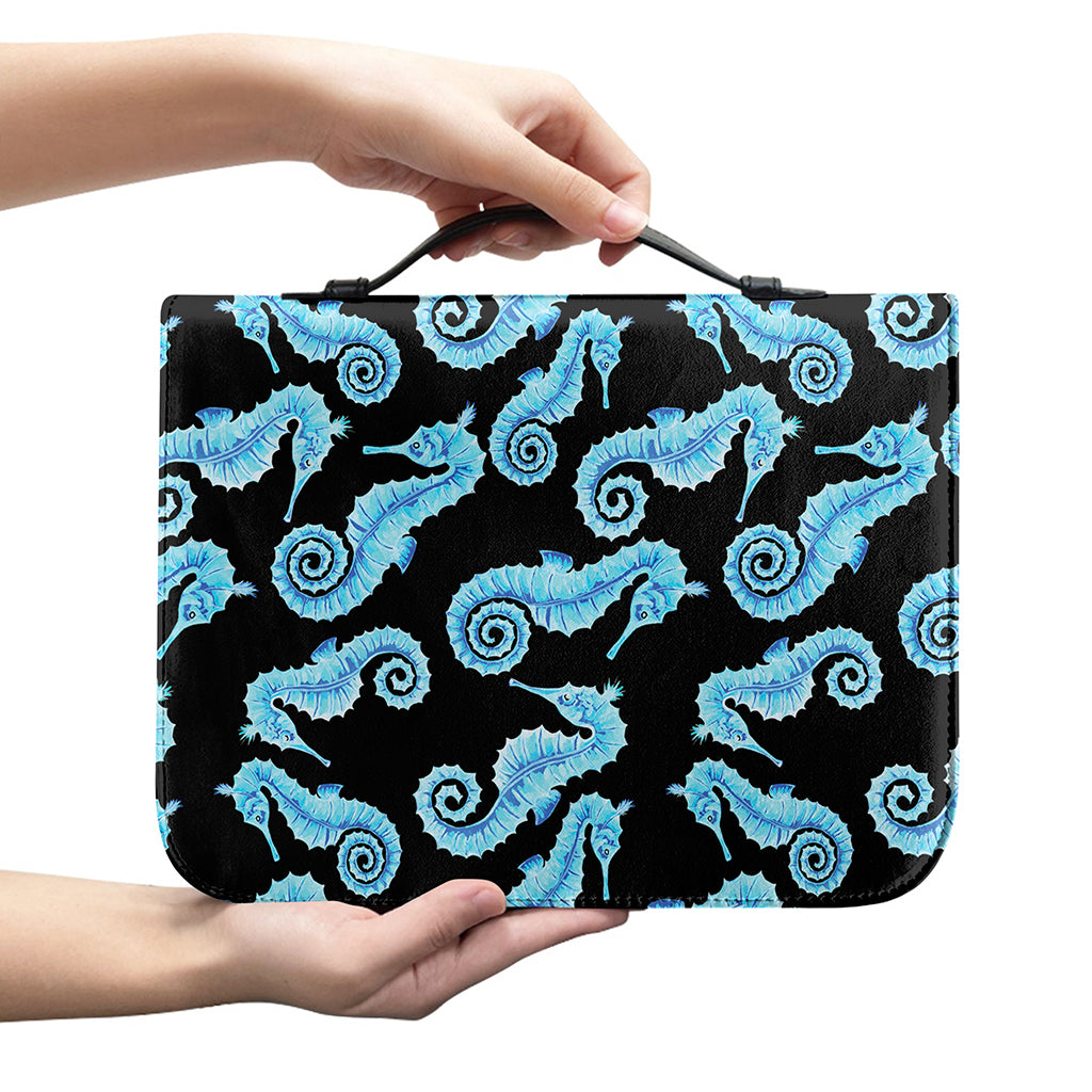 Watercolor Seahorse Pattern Print Leather Bible Cover