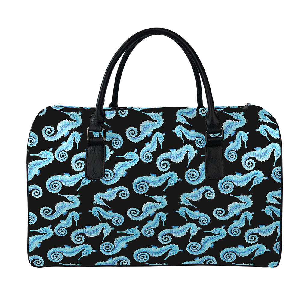 Watercolor Seahorse Pattern Print Leather Duffle Bag