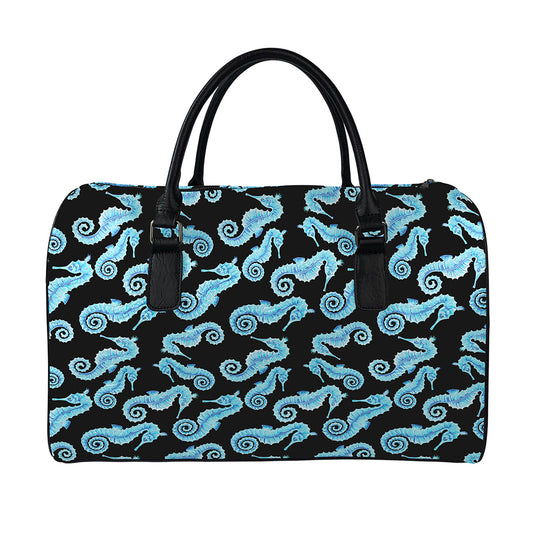 Watercolor Seahorse Pattern Print Leather Duffle Bag