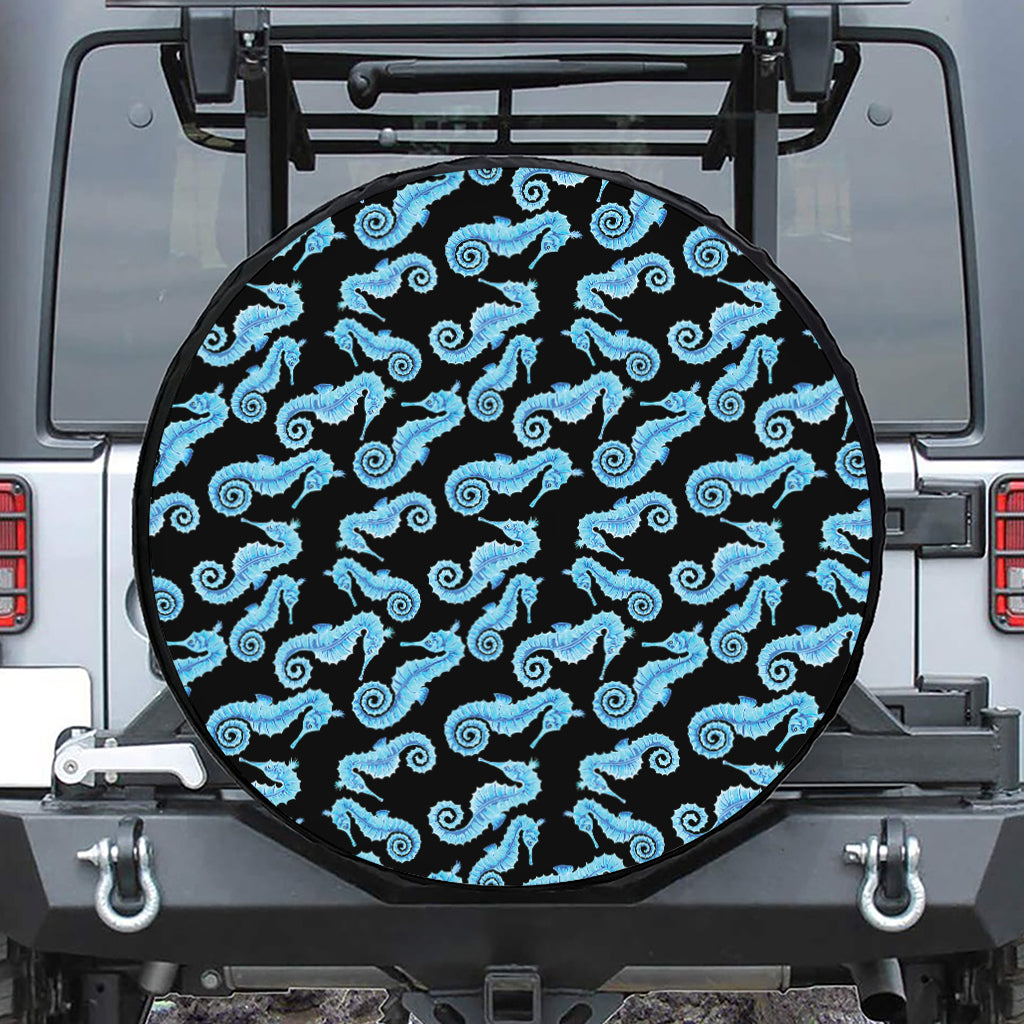 Watercolor Seahorse Pattern Print Leather Spare Tire Cover