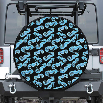 Watercolor Seahorse Pattern Print Leather Spare Tire Cover