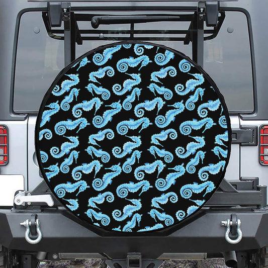 Watercolor Seahorse Pattern Print Leather Spare Tire Cover