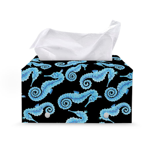 Watercolor Seahorse Pattern Print Leather Tissue Box Cover
