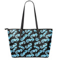 Watercolor Seahorse Pattern Print Leather Tote Bag With Zipper