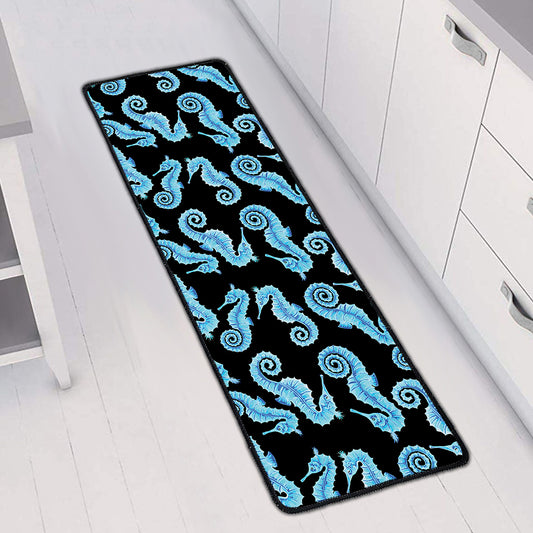 Watercolor Seahorse Pattern Print Long Kitchen Mat