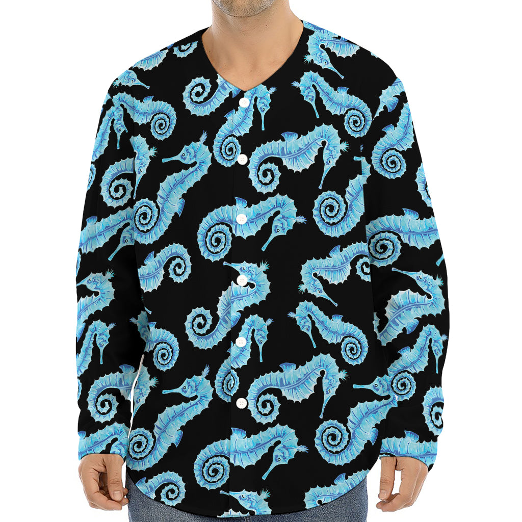 Watercolor Seahorse Pattern Print Long Sleeve Baseball Jersey