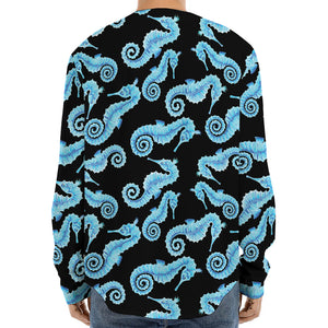 Watercolor Seahorse Pattern Print Long Sleeve Baseball Jersey