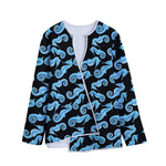 Watercolor Seahorse Pattern Print Long Sleeve Short Coat