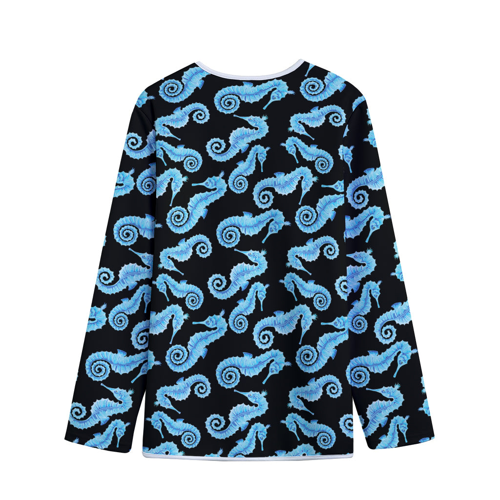 Watercolor Seahorse Pattern Print Long Sleeve Short Coat