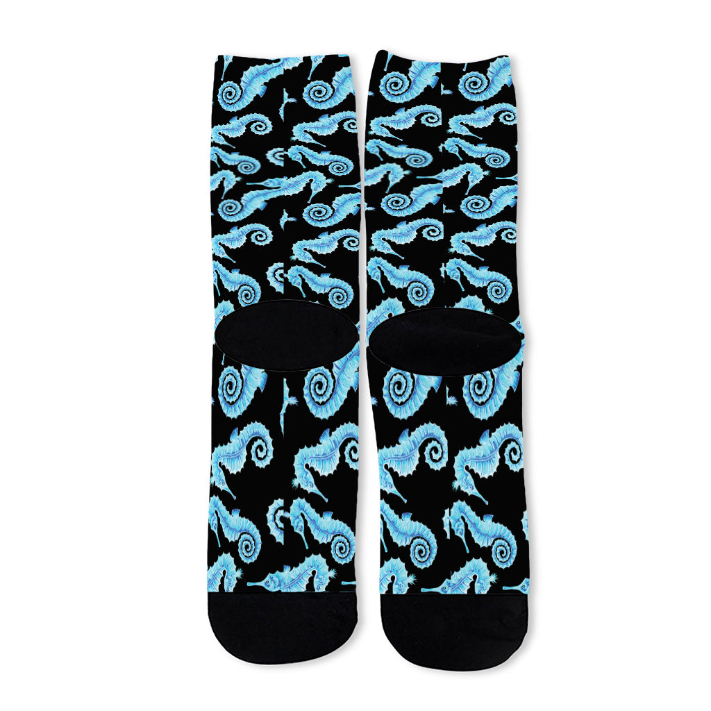 Watercolor Seahorse Pattern Print Long Socks